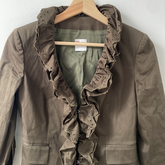 RED VALENTINO womens blazer jacket 2 olive green flared ruffle hem safari - Picture 2 of 14